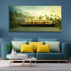 VIBECRAFTS Homcraft Canvas Paintings for Living Room Drawing Room Beautiful House Boat in Kerala Premium Wall Painting Fitted with Wooden Frame for Home|Office|Gift(PTVCH_2279)