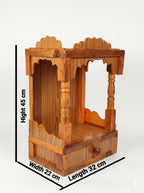 Traditional Wooden Home Temple – Elegant Pooja Mandapam with Single Drawer, Wall-Mountable Small Pooja Ghar for Idols (Dimensions: 45x32x22cm)