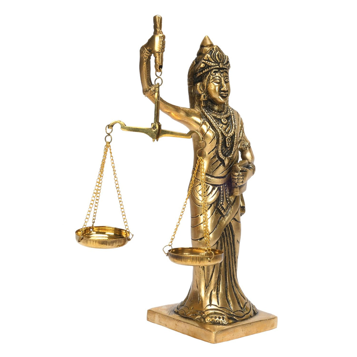 ARTVARKO Brass Justice Lady with Balance Scale Murti Kanoon Nyay Statue Insaaf Ka Tarazu Showpiece 8.5 Inch
