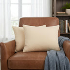 STITCHNEST Quilted Velvet Cushion Covers Set of 2 | Soft Beige | 12x18 Inches | Premium Sofa & Living Room Décor