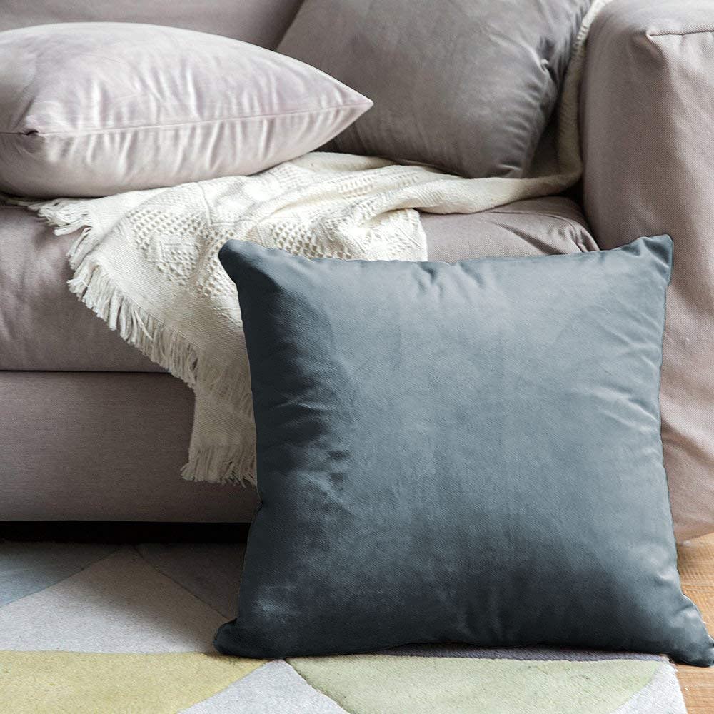 Khooti Velvet Cushion Cover, 14X14 Inches | Dark Grey | Pack of 1 | Solid Plain Soft & Smooth, Decorative Cushion Covers for Living Room, Bedroom, Couches, Chairs, Sofas, Beds & Home Decor