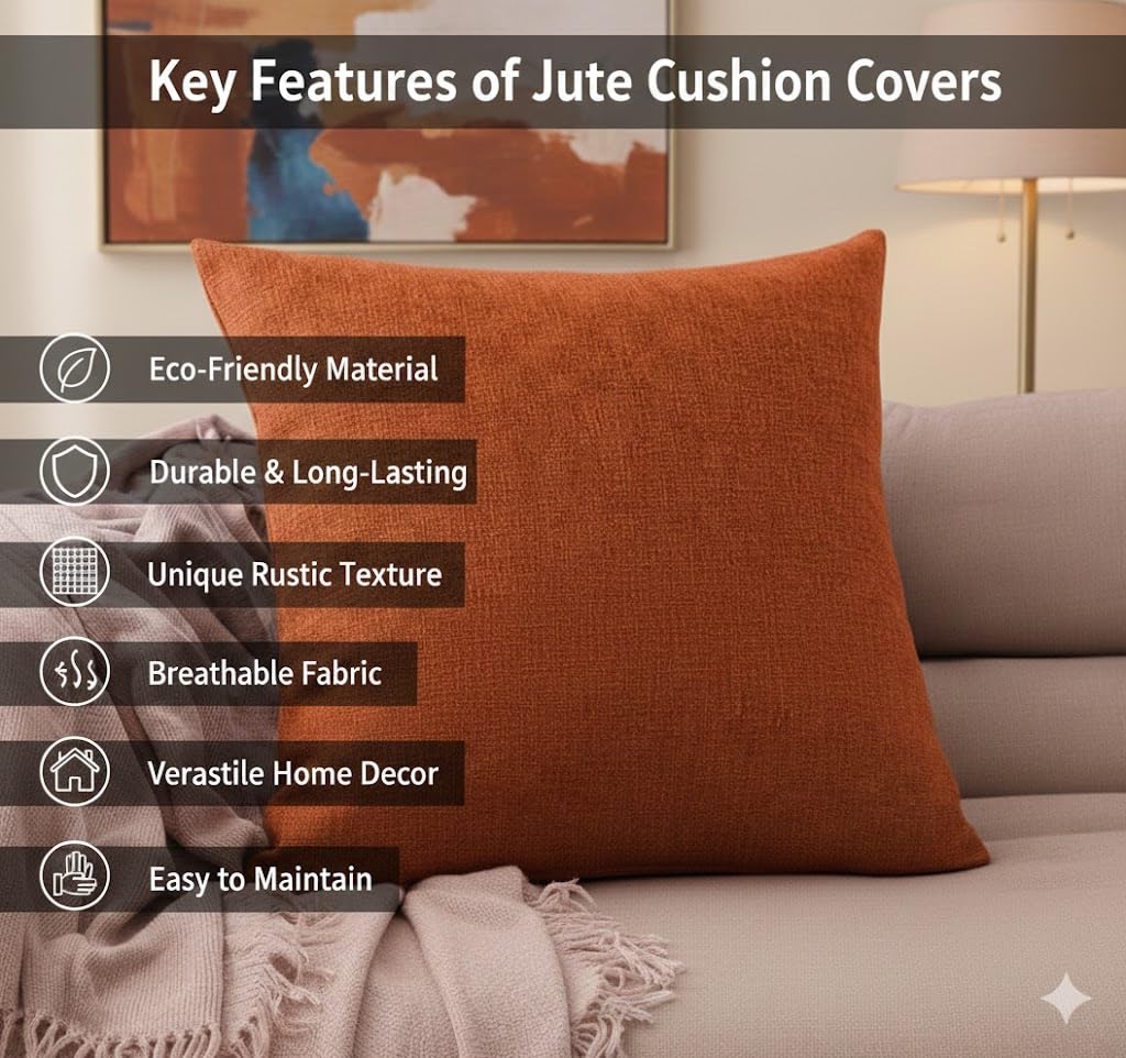 CASA-NEST Jute Cushion Cover 24x24 (Pack of 2) (Orange) JUTEREV24