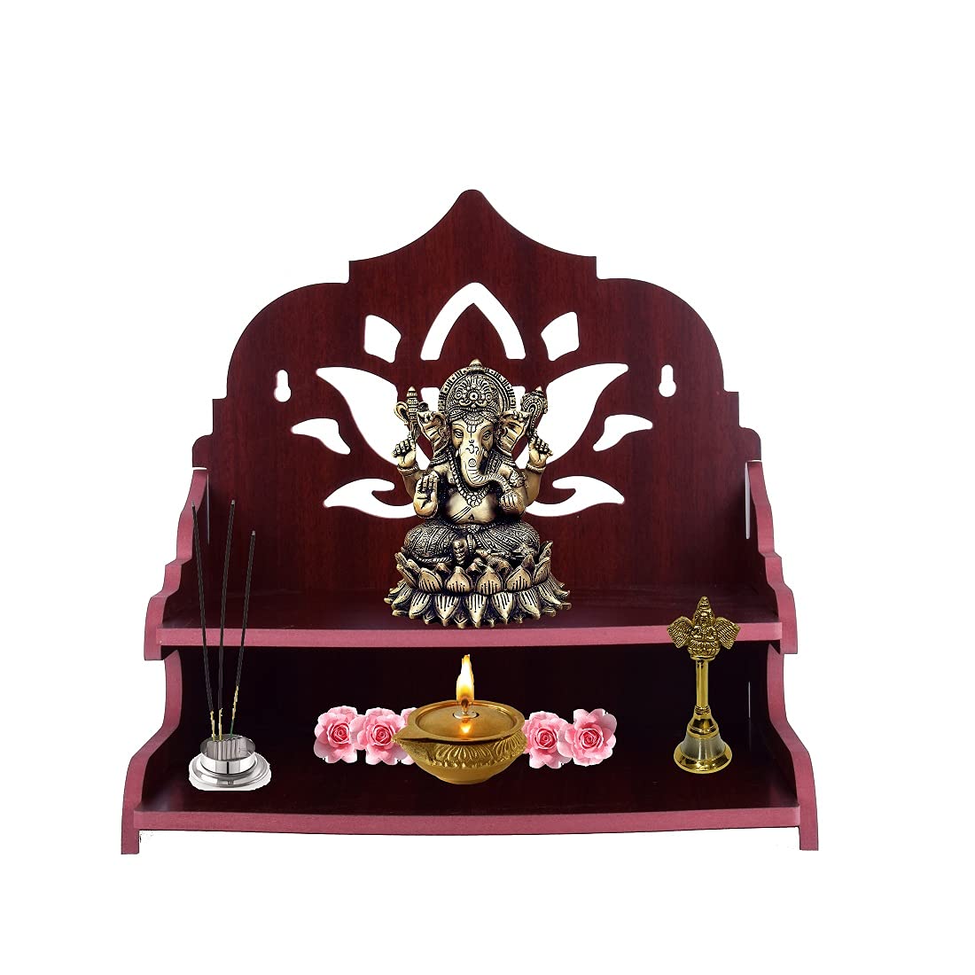 VJ Sons Wooden Wall Mounted Hanging Puja Temple Wood God Stand for Pooja Room | Mandir Devghar Stand Temple | Home Temple | Puja Mandir (Maroon)