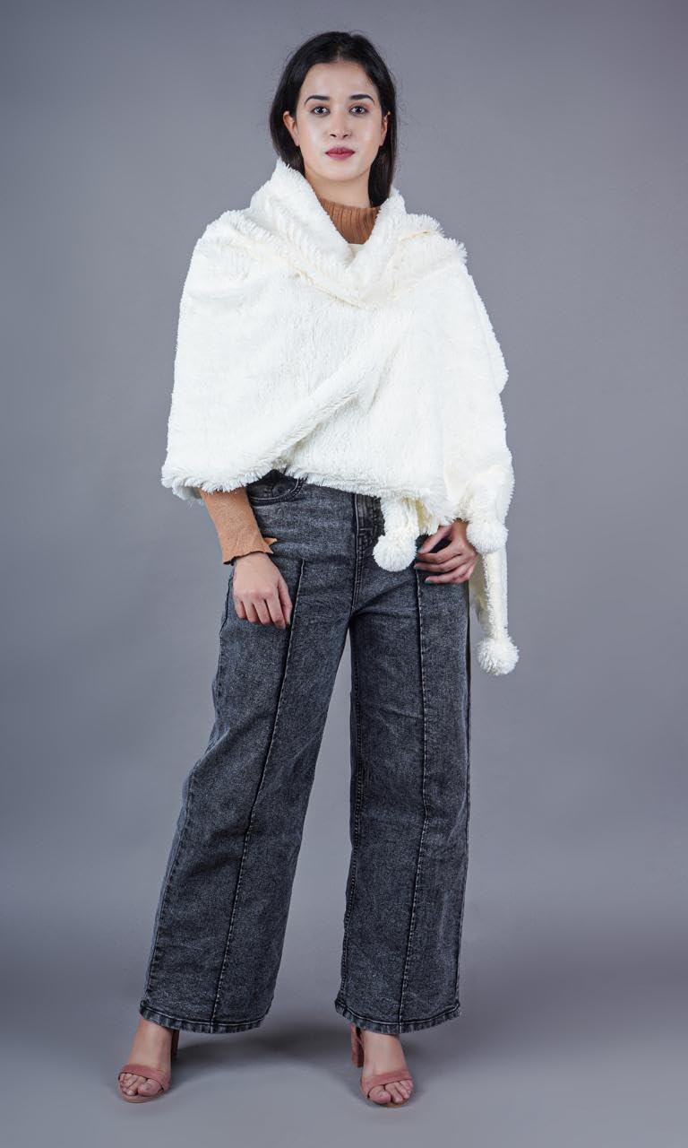 Diamond Craft faux fur woolen Warm Fancy Winter Scarf/Shawl/Dupatta/Hijab/Wrap/Scarves/StolesWrap for Women-Available in many color (OFF WHITE)