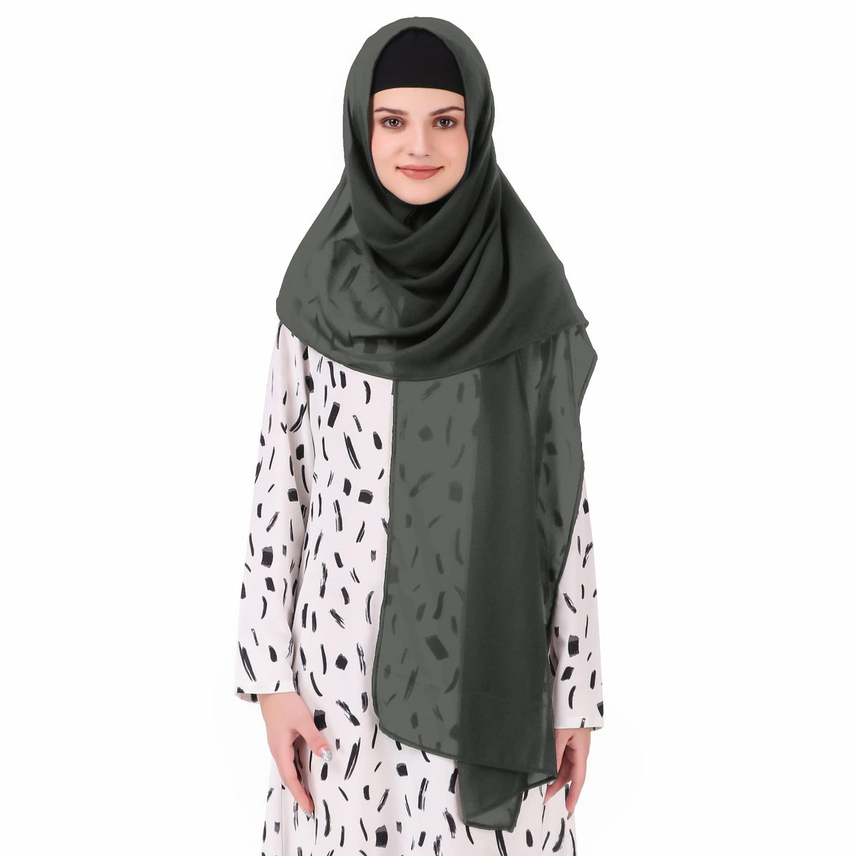 MyBatua Long Hijab in Breathable Soft Georgette large Head Wrap, Wholesale Price, 1pc Scarf HJ-020 (100x225 cm, Dark Grey)