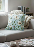CASA-NEST Linen Embroidery Cushion Cover, Size -16x16 inch, Pack of 2 pc, Decorative Sofa Cushion (Aqua, 2)