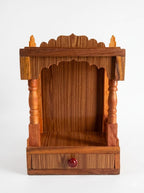 Handcrafted Wooden Temple for Home Pooja Mandir with Drawer Traditional Sheesham Finish Decorative Compact Prayer Shelf Stand