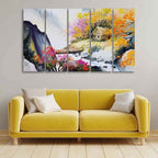 VIBECRAFTS Hut at Bank of River Five Pieces Wall Painting For Home|Office|Living Room|Gift (PTVC5Pcs4_8591)
