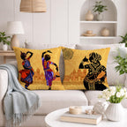 STITCHNEST Set of 2 Nritya Kala Collection Printed Jute Cushion Covers 16x16 Inches | Decorative Throw Pillow Covers for Sofa, Living Room, Bedroom | Perfect for Home Decor