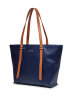 Aquatan Women's Vegan Leather Tote Bag with Tan Handle Navy
