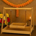 SATYAM KRAFT 1 Set Foldable Wooden laddu Gopal Krishna jhula Swing for janmashtami Decoration Items | Traditional Palna for Home Mandir Temple Kanhaji Pooja Festival Decoration