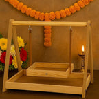SATYAM KRAFT 1 Set Foldable Wooden laddu Gopal Krishna jhula Swing for janmashtami Decoration Items | Traditional Palna for Home Mandir Temple Kanhaji Pooja Festival Decoration