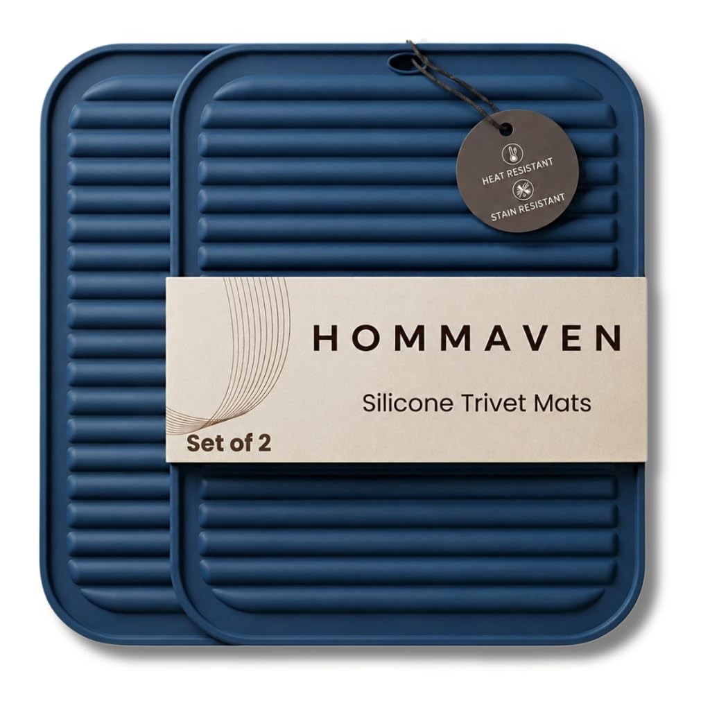 HOMMAVEN Silicone Trivet Mats, Set of 2, Heat & Slip Resistant Hot Pads for Kitchen Potholders, Multi-Purpose Mat Long-Lasting & Flexible Silicone Hot Pad, BPA Free,Dish Drying Mat, (Classic Blue) Kafalo