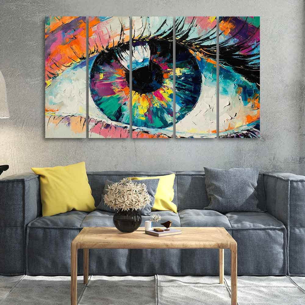 VIBECRAFTS Conceptual Abstract Picture of the Eye Five Pieces Wall Painting For Home|Office|Living Room|Gift (PTVC5Pcs4_8579N)