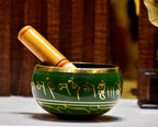 DSH Tibetan Singing Bowl Handcrafted Meditation Sound Bowl Easy To Play Vibration Therapy Praying Bowl (Green-5.5 inch)