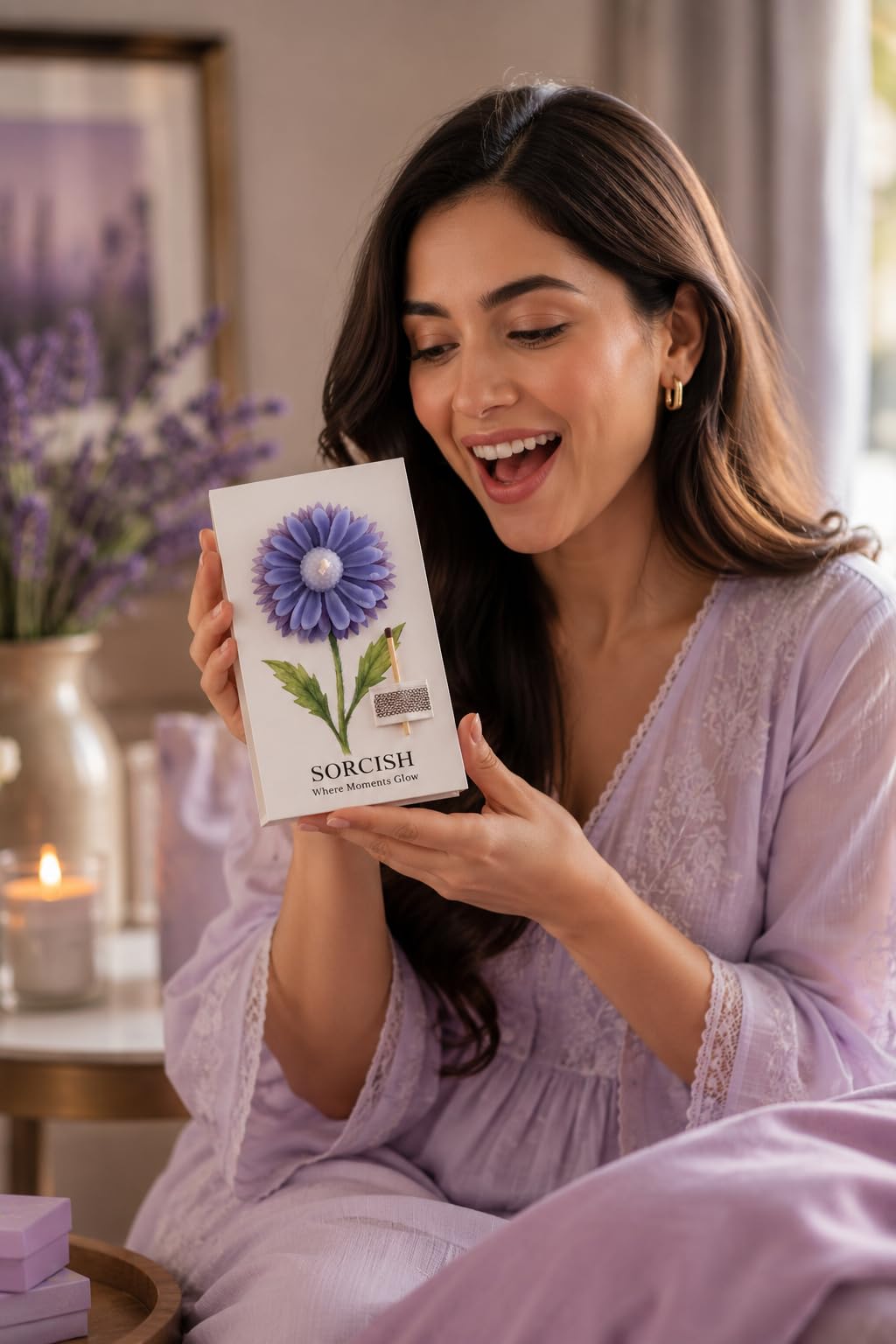 SORCISH Handmade Flower Candle Greeting Card – Luxury Floral Candle Card with Match Holder | Unique Gift for Birthday, Anniversary, Wedding Return Gifts & Special Occasions
