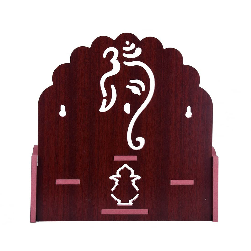 Lakhaji Wooden Wall Mounted Hanging Puja Temple Wood God Stand for Pooja Room (Maroon)