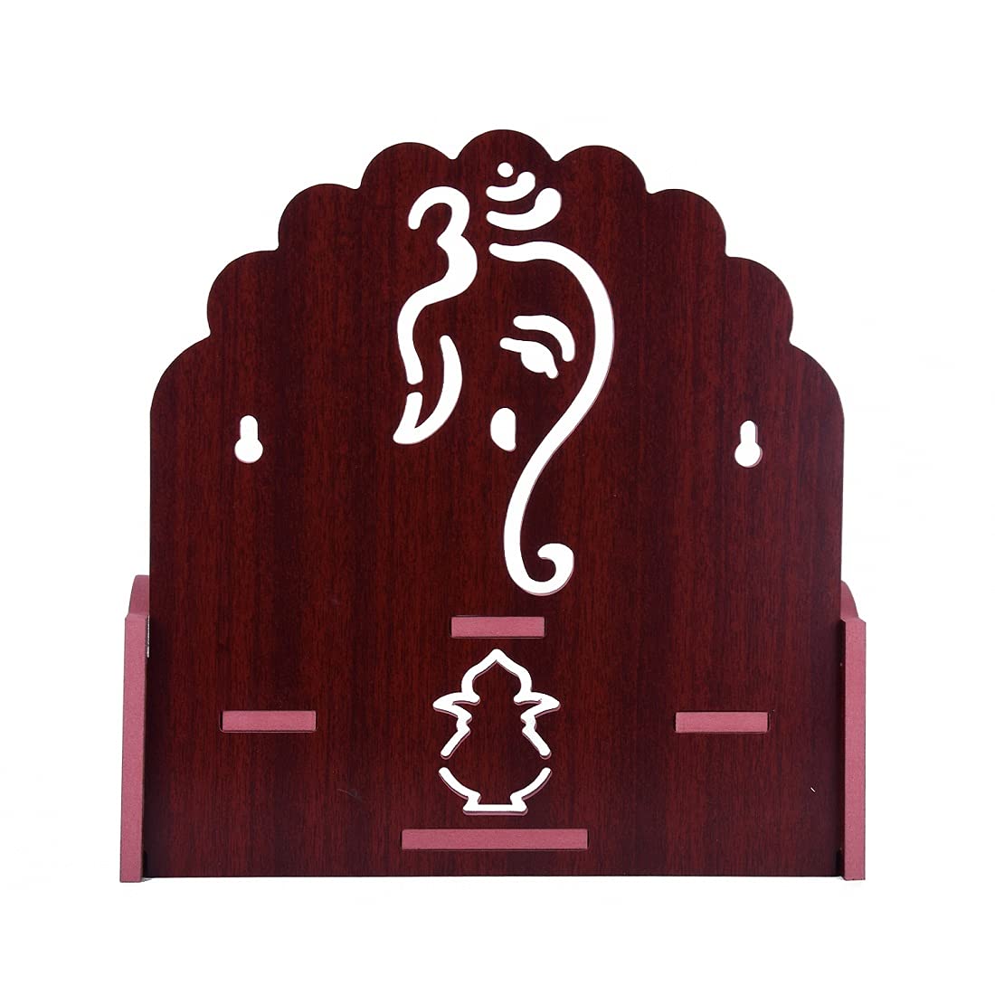 Lakhaji Wooden Wall Mounted Hanging Puja Temple Wood God Stand for Pooja Room (Maroon)