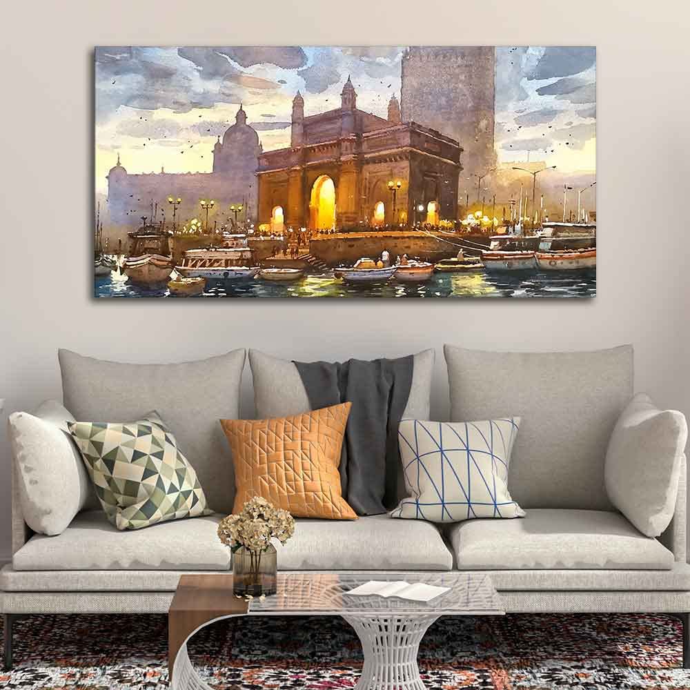 VIBECRAFTS Canvas Paintings for Living Room Drawing Room Canvas Wall Painting of Gateway of India for Home|Office|Gift(PTVCH_2381)
