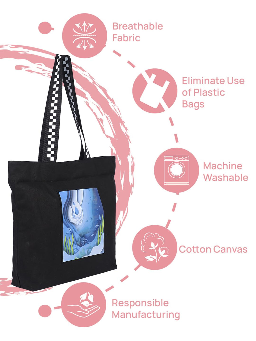 WOTM On The Move Tote | Premium Printed Cotton Canvas Tote Bag with Zipper & Inside Pocket, Stylish Everyday Travel Bag for Work, College, Office, Travel, Shopping (Save Water)