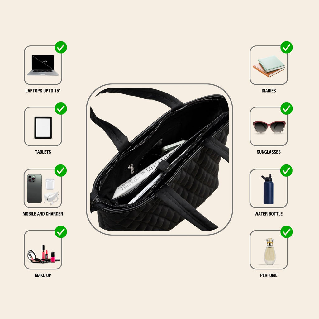 The Gusto Amber Tote Bag for Women|Vegan Leather Shoulder Sling Bags|Ladies Stylish Shoulder Hand Bag with Zipper Closure|Office College Travel Casual Everyday Use- Black