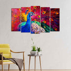 VIBECRAFTS Beautiful Peacock Canvas Wall Painting of Five Pieces For Home|Office|Living Room|Gift (PTVC5Pcs2_6524)