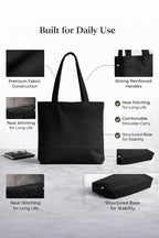 STYLLURE Printed Tote Bag for Women, Black Canvas Shoulder Bag, Lightweight and Spacious, Reusable Handbag for College, Office & Daily Use 40x30 cm. (Stylish Women)