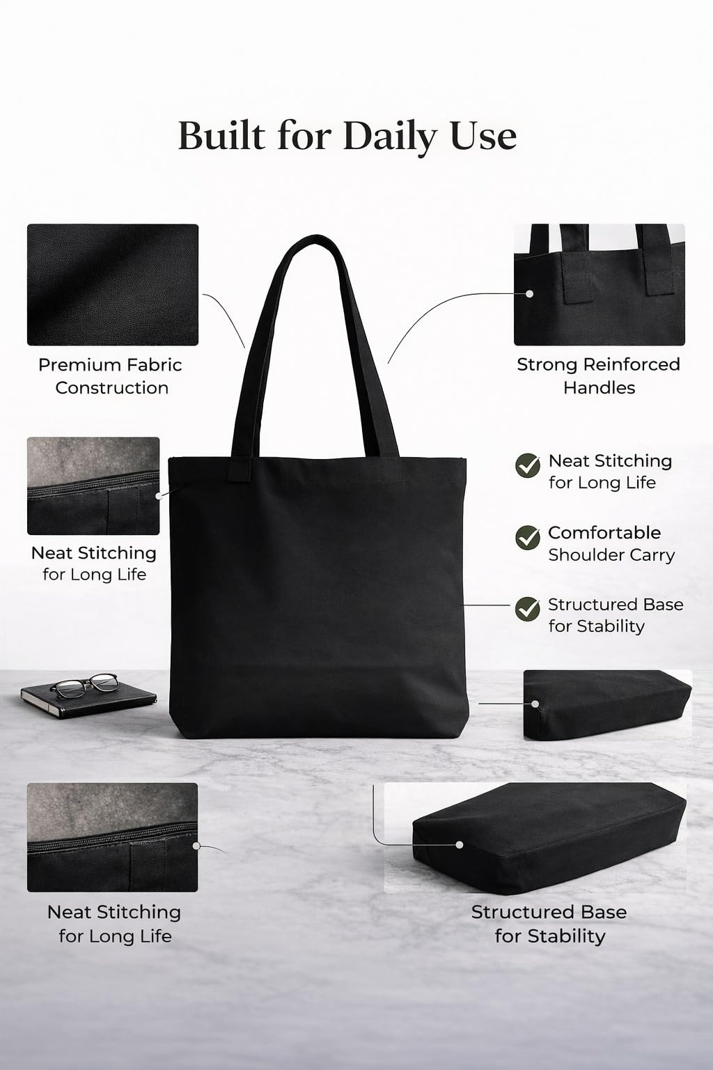 STYLLURE Printed Tote Bag for Women, Black Canvas Shoulder Bag, Lightweight and Spacious, Reusable Handbag for College, Office & Daily Use 40x30 cm. (Stylish Women)