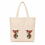 Suryatra Enchanted Hummingbird Canvas Tote Bag for Women & Men | Premium Cotton Canvas Shoulder Bag with Dual Front Pockets | Tote Bag for Office, College, Shopping & Travel | 14 x 16 Inches