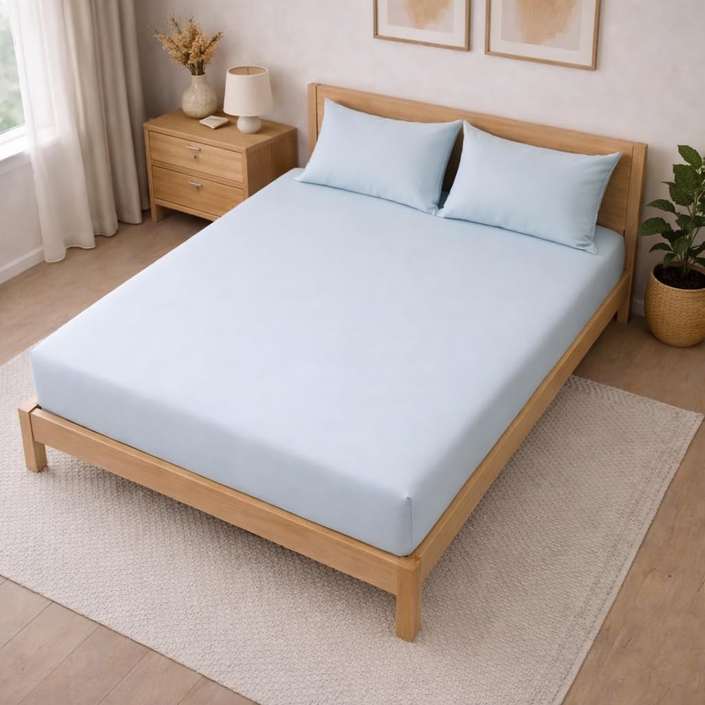 THE HOME STYLE Solid Cotton Feel Pillow Covers (18 x 28 inches, Set of 2 Pcs) | 300 TC | Super Soft & Smooth (Sky)