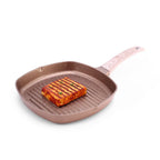 Wonderchef Duralife Die-cast Non-Stick Grill Pan 24cm for Kitchen, Non-Toxic, Chemical & PFOA Free Duramax Coating, Low-Oil Cooking, Gas Stove & Induction Friendly, 2-Yr Warranty Copper