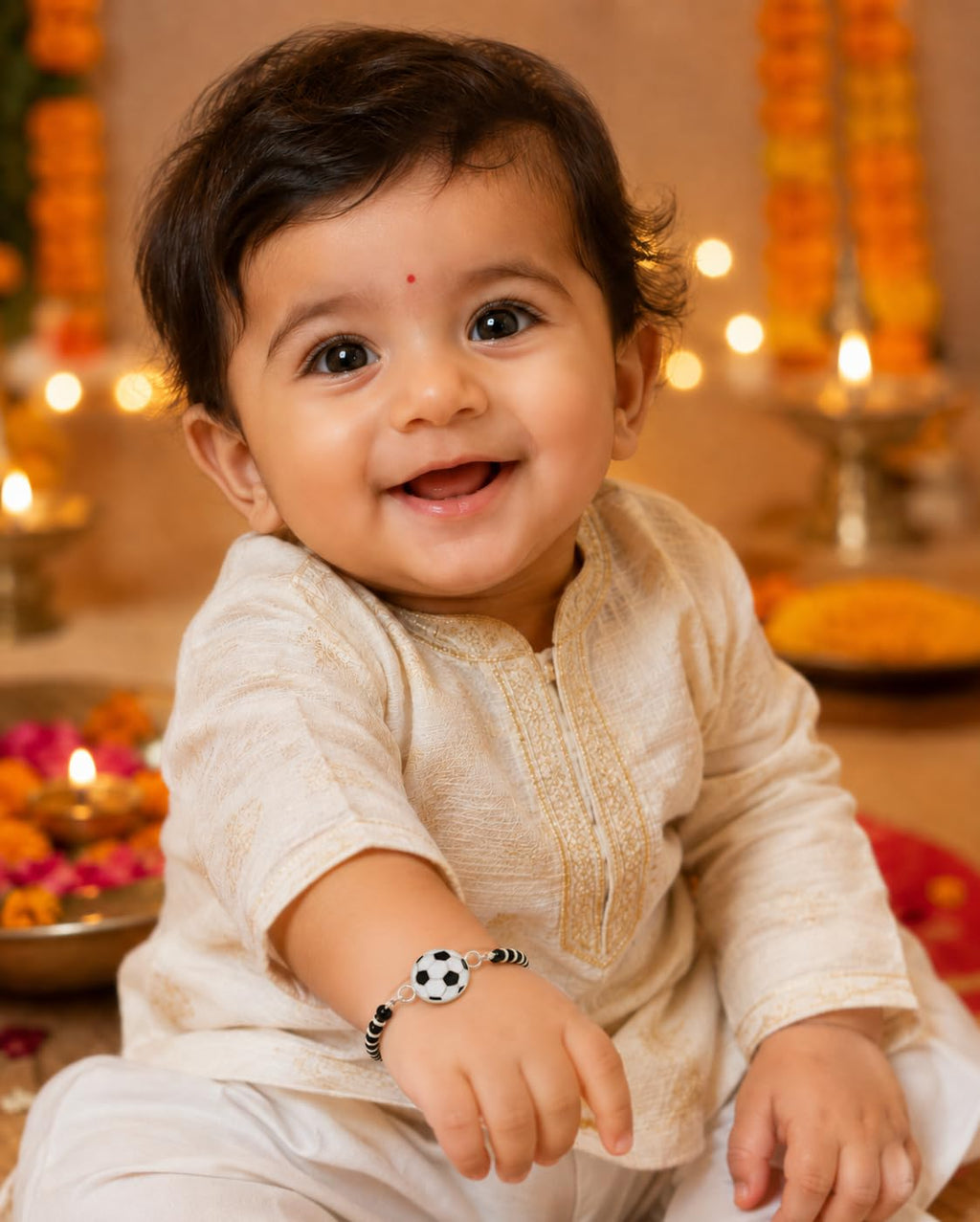 El Regalo Kids Rakhi for Baby Brother - Cute Charms Evil Eye Nazaria Rakhi with shagun, Message Card in Gift Box for Kids/Babies/Toddlers (Football)