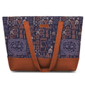 The Purple Tree Women Handcrafted Tote with Vegan Leather Handles, Tribal Print Shoulder Bag for Office and College, Oversized Contemporary, Blue