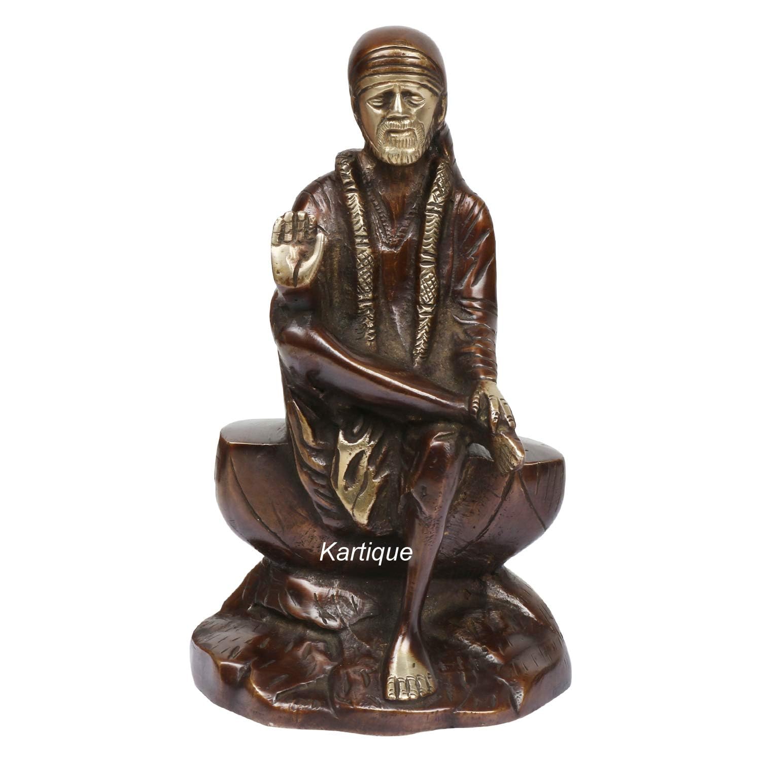 SVARUP Brass Sai Baba Murti Statue for Home Pooja Temple Height 8.5 Inch Copper Gold Color