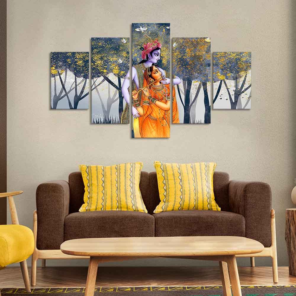 VIBECRAFTS Radhe Krishna Canvas Wall Painting Set of Five For Home|Office|Living Room|Gift (PTVC5Pcs1_5540)
