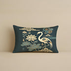 STITCHNEST Satin Cushion Covers with, Lotus & Gold Detailing – 12x18 Inch Decorative Pack of 2 for Living Room, Drawing Room, or Modern Ethnic Home Decor