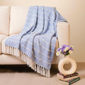 Tarantaran Home Hand-Knitted Cotton Sofa Throw | All-Season Throw Blanket for Sofa, Bed, Couch, Chair & Travel | 80×52 Inches (204×132 cm)(Blue) Kafalo