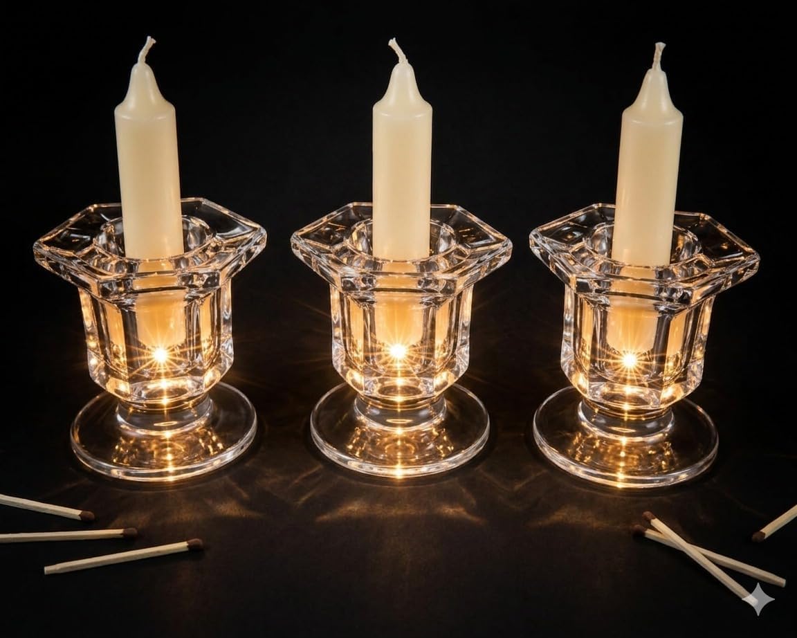 TIVONA ENTERPRISE Crystal Clear Glass Candle Holder Set of 6, Decorative Tealight & Taper Candle Stand, Elegant Candlestick Holders for Wedding, Table,Home Décor, Dining & Party Decoration
