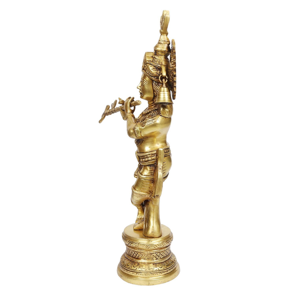 ARTSARA Pure Brass Krishna Idol Big Size Playing Flute for Pooja, Mandir, Sculpture Gift & Home Decor Height 17 Inch