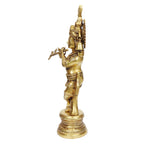 ARTSARA Pure Brass Krishna Idol Big Size Playing Flute for Pooja, Mandir, Sculpture Gift & Home Decor Height 17 Inch