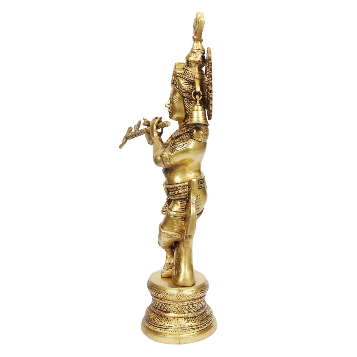 ARTSARA Pure Brass Krishna Idol Big Size Playing Flute for Pooja, Mandir, Sculpture Gift & Home Decor Height 17 Inch
