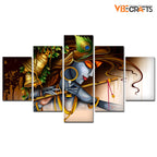 VIBECRAFTS Shree Krishna Playing Bansuri 5 Pieces Premium Wall Painting For Home|Office|Living Room|Gift (PTVC5Pcs1_5506)