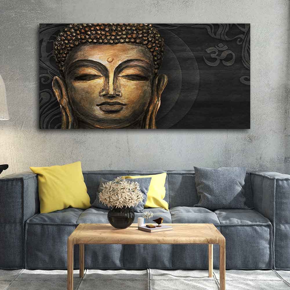 VIBECRAFTS Gautam Buddha, Stylized Bodhi tree with OM Premium Canvas Wall Painting With Frame for Living Room Drawing Room Home|Office|Gift (PTVCH_2214)