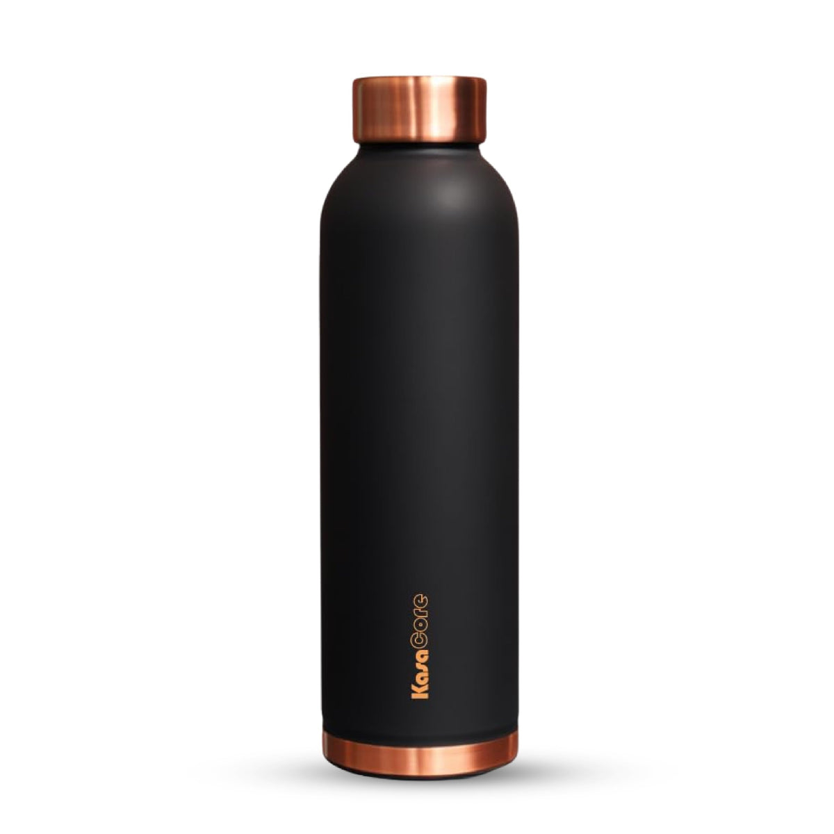 KasaCore Premium Copper Water Bottle 750 ml 99% Pure Copper | Leakproof Bottle with Matte Black Finish for Office Gym Travel Daily Use (BLACK)
