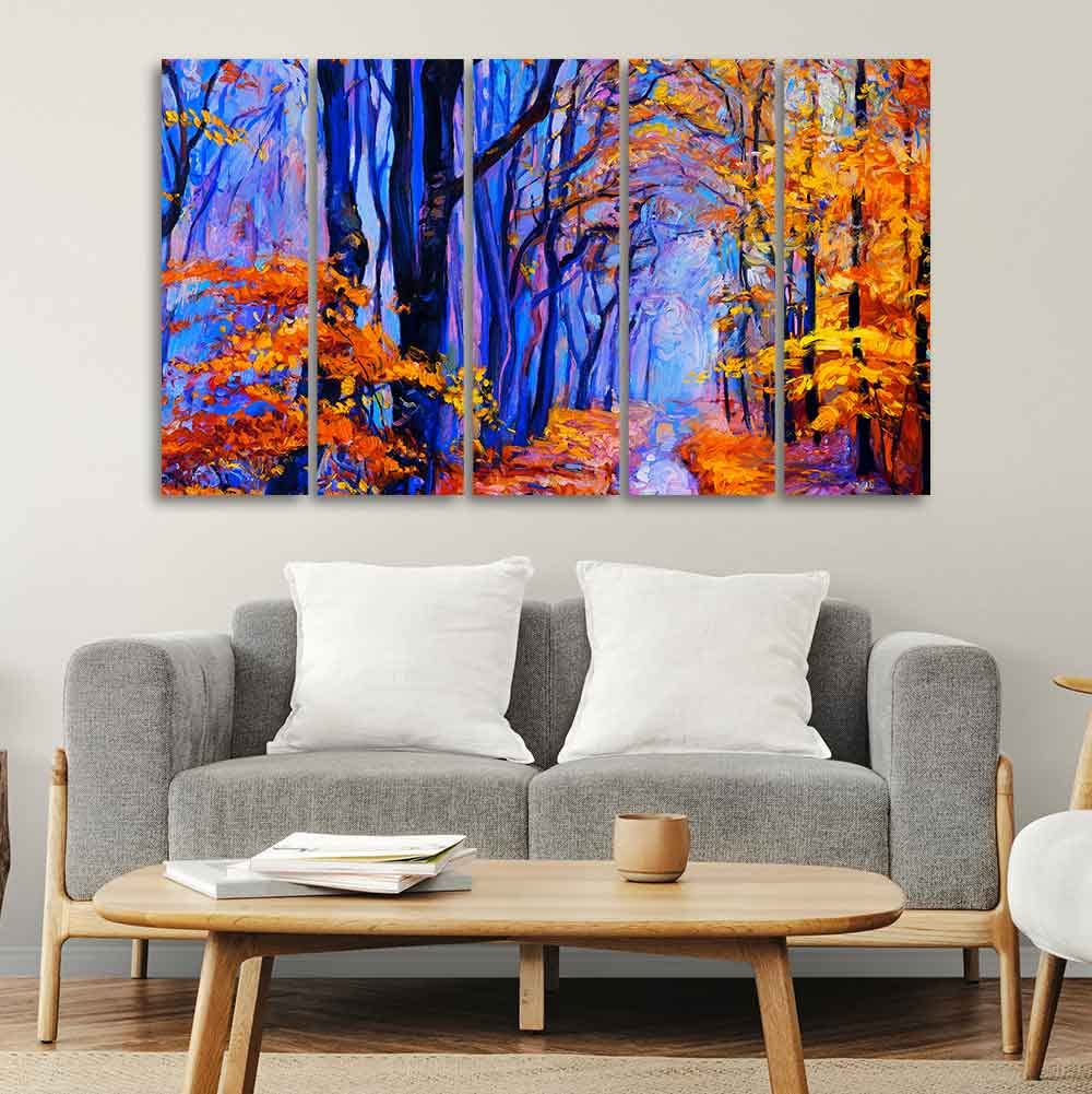 VIBECRAFTS Beautiful Forest Canvas Wall Painting Set of Five For Home|Office|Living Room|Gift (PTVC5Pcs4_8625)