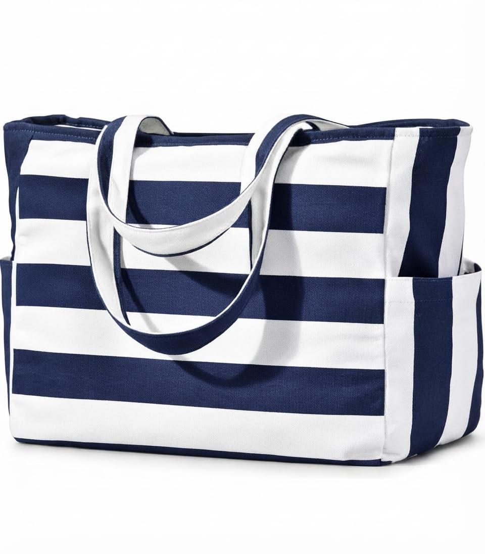 hirTa Elp Tote Bag for Teacher Women Office Girls Work Multipurpose Shoulder HandBag with Zipper Pocket Mostly Use for Travel Grocery Beach Hobo Diaper Changing Sandproof Pool (Bolt Navy Blue)