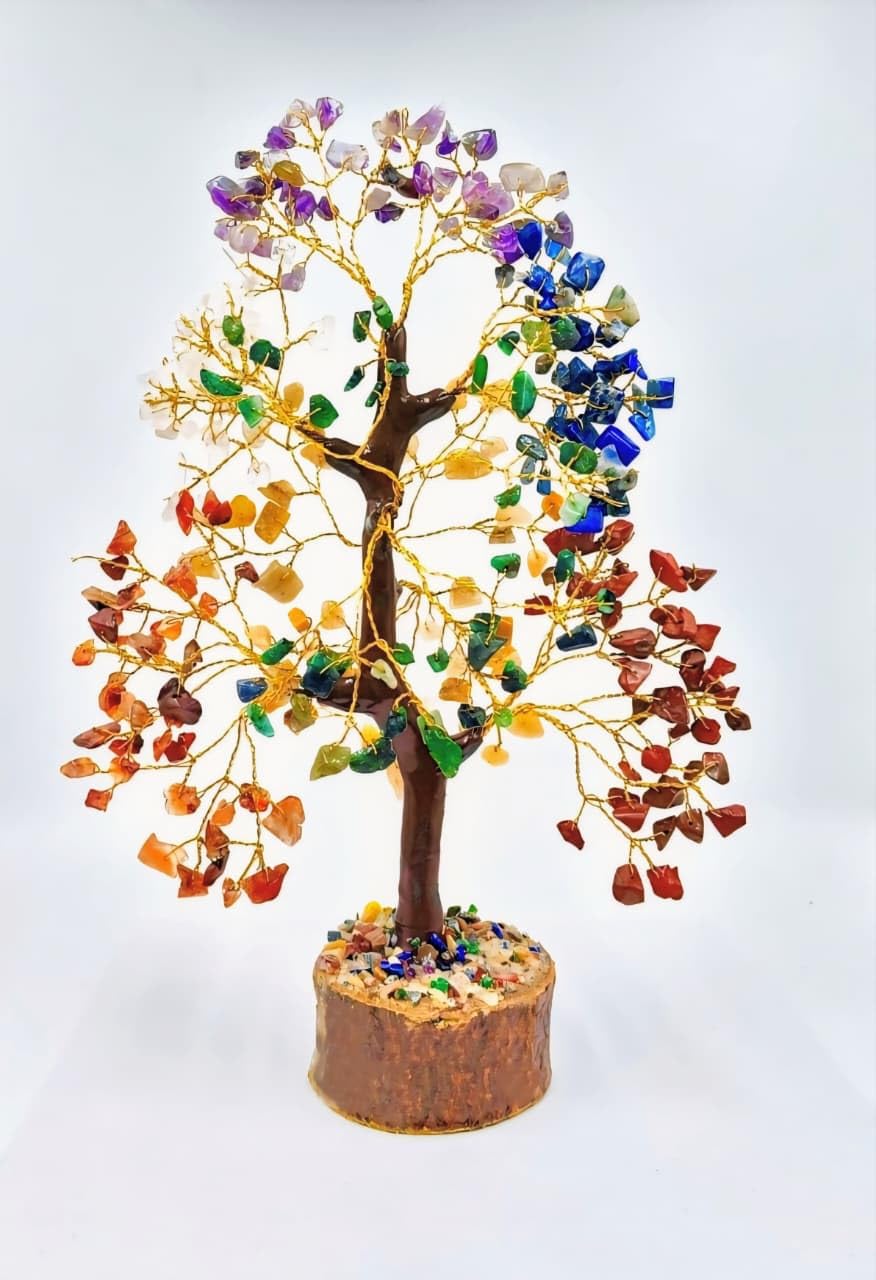 DECOROID Chakra Crystal Tree, Positive Energy, Showpiece for Living Room, Natural Healing Gemstones/Lucky Tree for Good Luck, MulticolorDecor Showpiece Good Luck, (200 Beads)