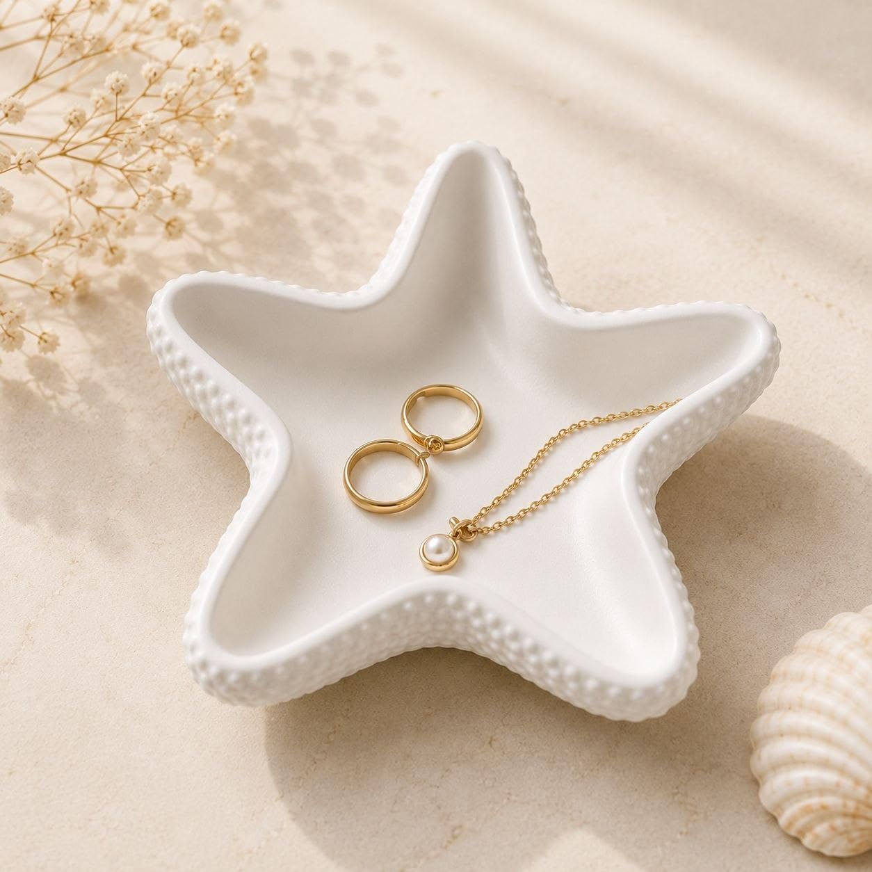 SANGU BRAND Starfish Trinket Tray for Jewellery, Decorative Catchall Dish, Ring Holder, Vanity Organizer, Makeup Display, Bathroom Counter & Home Décor, White | Pack of 1
