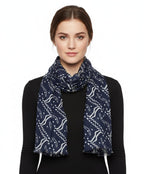 Fabtone Women’s Scarf/Stole | Blue White Uttan Zigzag Print | Soft Lightweight Fabric | 70x180 cm | All-Season Wrap | Dust & Sun Protection | Fashion Scarf for Women