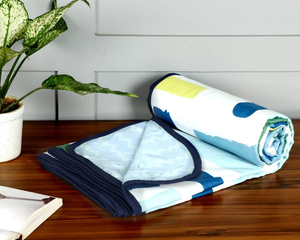 VAS COLLECTIONS® 120 GSM Premium Cotton Printed Dohar/AC Blanket for Single Bed Size (60 x 86 inches) |Ultrasoft & Lightweight |Single - 152x220 cms-Orange Blue & Beige Kafalo